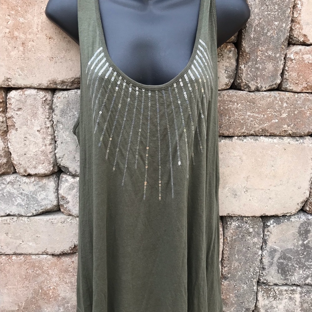 Beautiful Olive green sleeveless top with sparkly embellishments